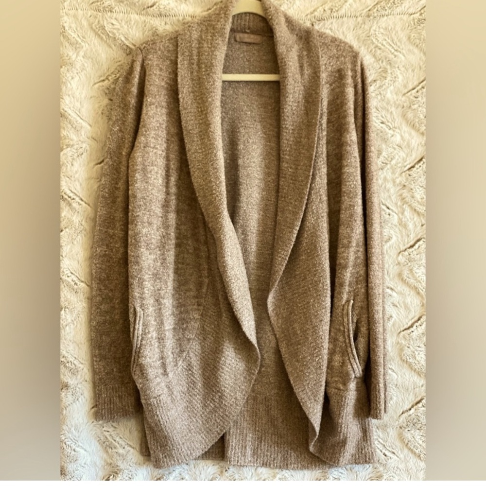 Barefoot Dreams Tan Cardigan Sweater with Shawl Collar